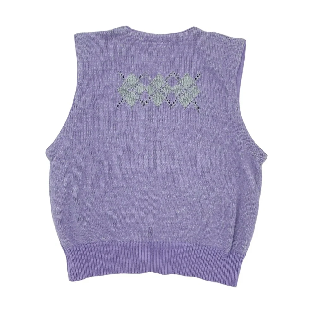 Vintage 90s Y2K Preppy Liz Golf Pastel Purple Green Argyle Knit Sweater Vest - Picture 2 of 8